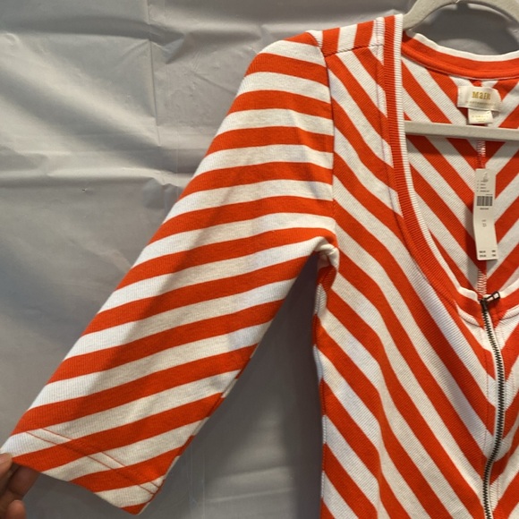 🆕 ANTHROPLOGIE'S MAEVE Red Orange Chevron Striped Front-Zip Scoopneck Top XS - Picture 6 of 14